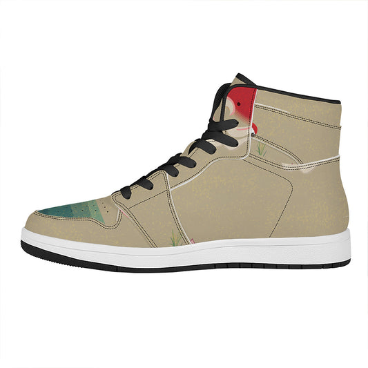 Japanese Cranes At Sunset Print High Top Leather Sneakers