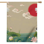 Japanese Cranes At Sunset Print House Flag