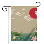 Japanese Cranes At Sunset Print House Flag