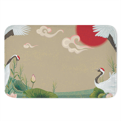 Japanese Cranes At Sunset Print Indoor Door Mat