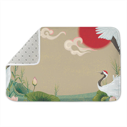 Japanese Cranes At Sunset Print Indoor Door Mat