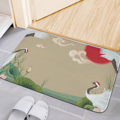 Japanese Cranes At Sunset Print Indoor Door Mat