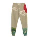 Japanese Cranes At Sunset Print Jogger Pants