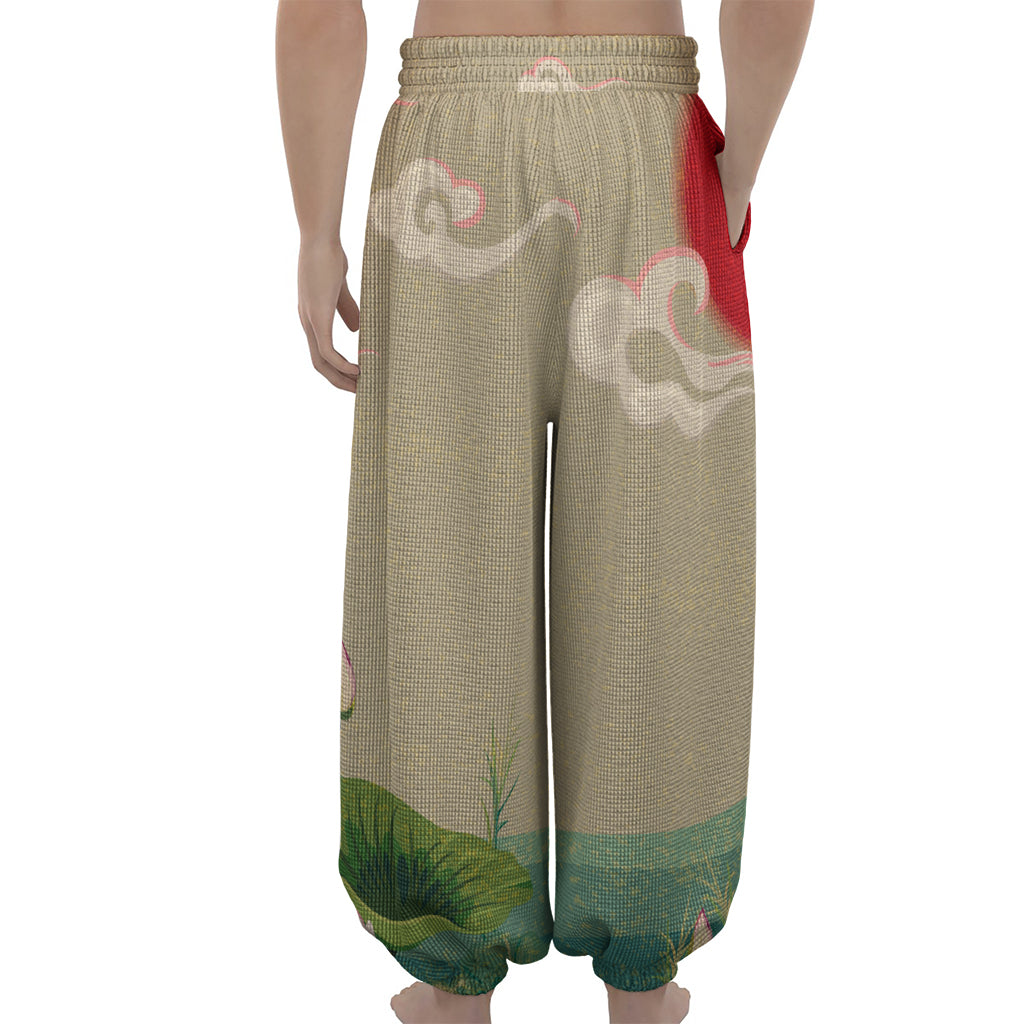 Japanese Cranes At Sunset Print Lantern Pants