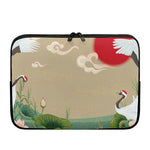 Japanese Cranes At Sunset Print Laptop Sleeve