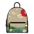 Japanese Cranes At Sunset Print Leather Backpack