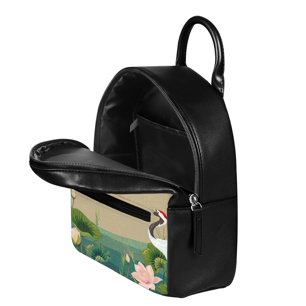 Japanese Cranes At Sunset Print Leather Backpack