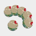 Japanese Cranes At Sunset Print Leather Coaster Set