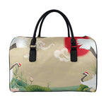 Japanese Cranes At Sunset Print Leather Duffle Bag