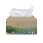 Japanese Cranes At Sunset Print Leather Tissue Box Cover