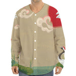 Japanese Cranes At Sunset Print Long Sleeve Baseball Jersey