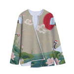 Japanese Cranes At Sunset Print Long Sleeve Short Coat