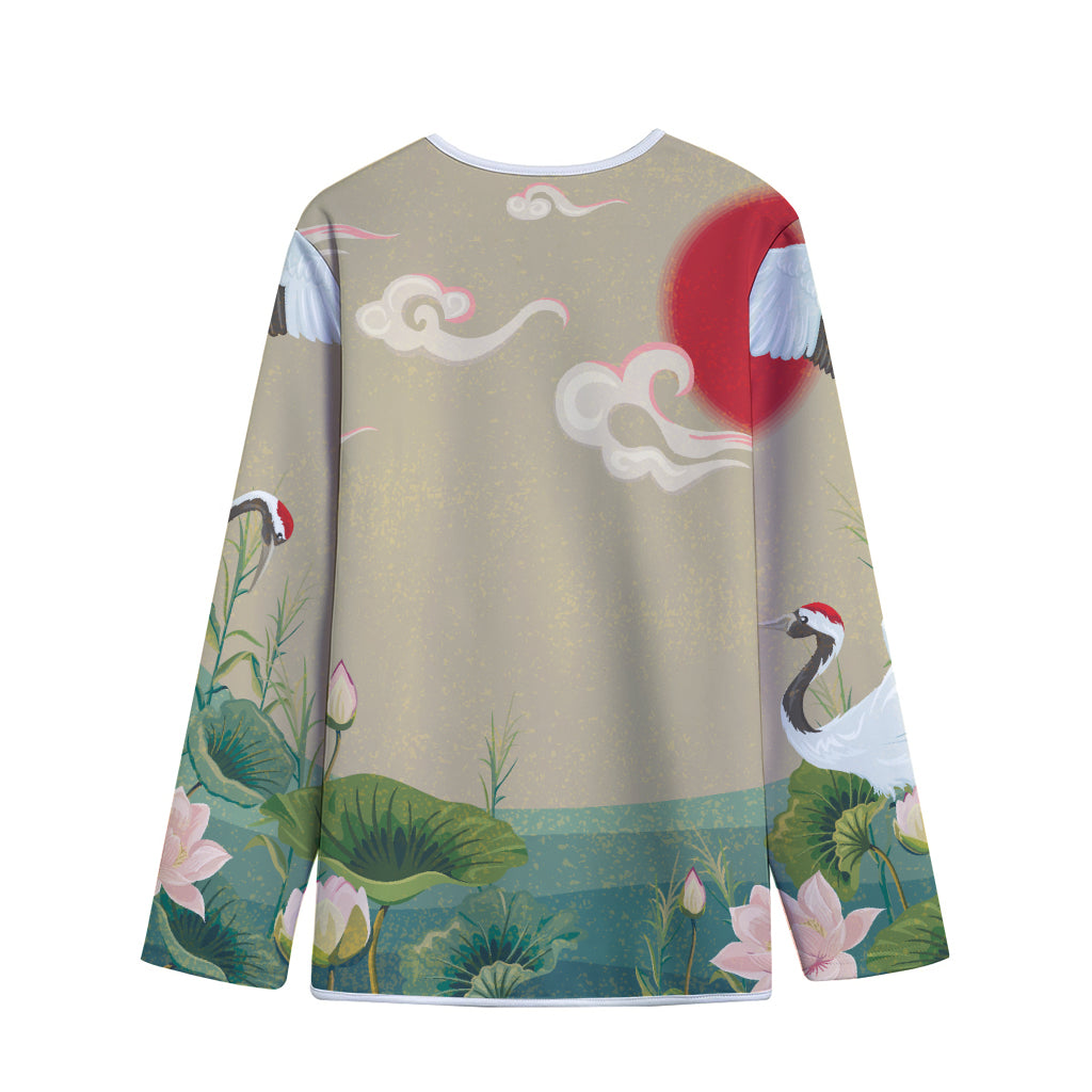 Japanese Cranes At Sunset Print Long Sleeve Short Coat