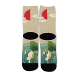 Japanese Cranes At Sunset Print Long Socks