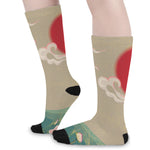 Japanese Cranes At Sunset Print Long Socks