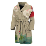 Japanese Cranes At Sunset Print Men's Bathrobe