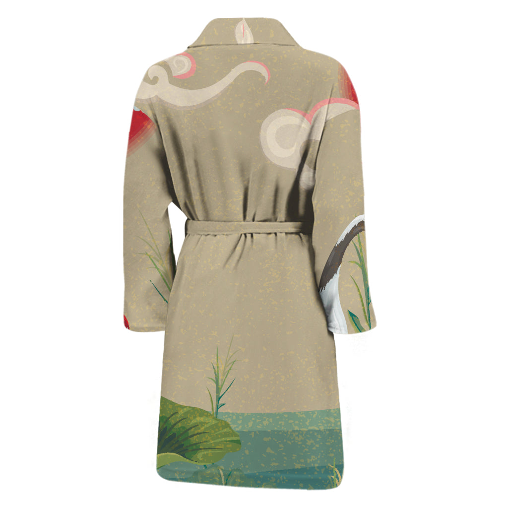 Japanese Cranes At Sunset Print Men's Bathrobe