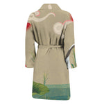 Japanese Cranes At Sunset Print Men's Bathrobe