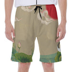 Japanese Cranes At Sunset Print Men's Beach Shorts