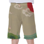 Japanese Cranes At Sunset Print Men's Beach Shorts