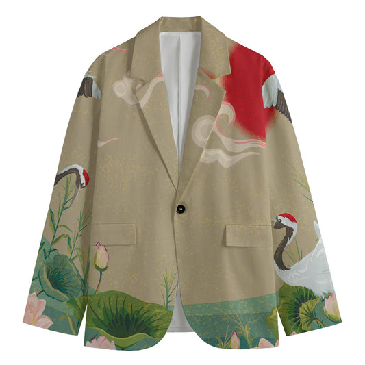 Japanese Cranes At Sunset Print Men's Blazer
