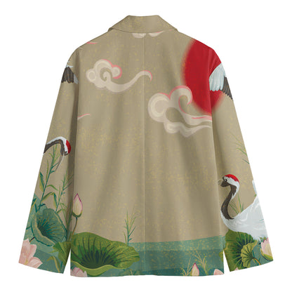 Japanese Cranes At Sunset Print Men's Blazer