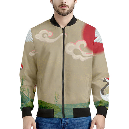 Japanese Cranes At Sunset Print Men's Bomber Jacket