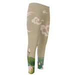 Japanese Cranes At Sunset Print Men's Compression Pants