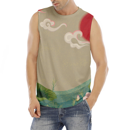 Japanese Cranes At Sunset Print Men's Fitness Tank Top