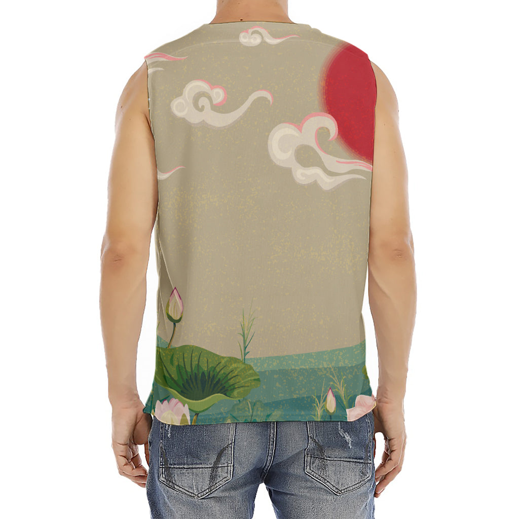 Japanese Cranes At Sunset Print Men's Fitness Tank Top