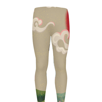 Japanese Cranes At Sunset Print Men's leggings