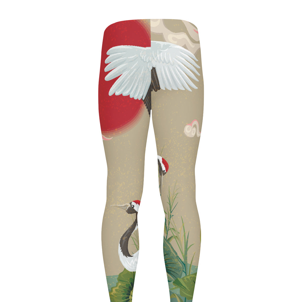 Japanese Cranes At Sunset Print Men's leggings
