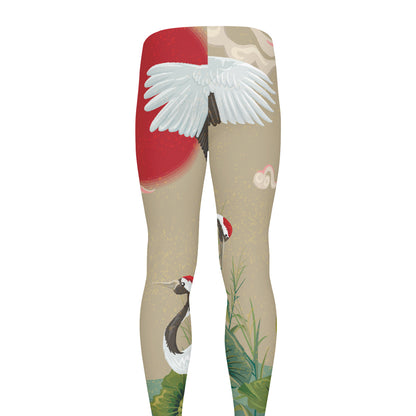 Japanese Cranes At Sunset Print Men's leggings