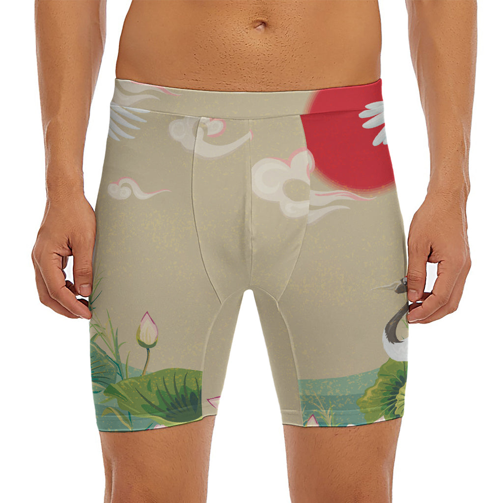 Japanese Cranes At Sunset Print Men's Long Boxer Briefs