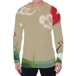 Japanese Cranes At Sunset Print Men's Long Sleeve T-Shirt