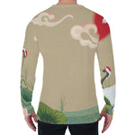 Japanese Cranes At Sunset Print Men's Long Sleeve T-Shirt