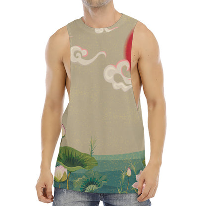 Japanese Cranes At Sunset Print Men's Muscle Tank Top