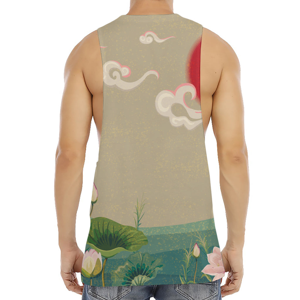 Japanese Cranes At Sunset Print Men's Muscle Tank Top