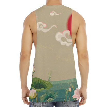 Japanese Cranes At Sunset Print Men's Muscle Tank Top