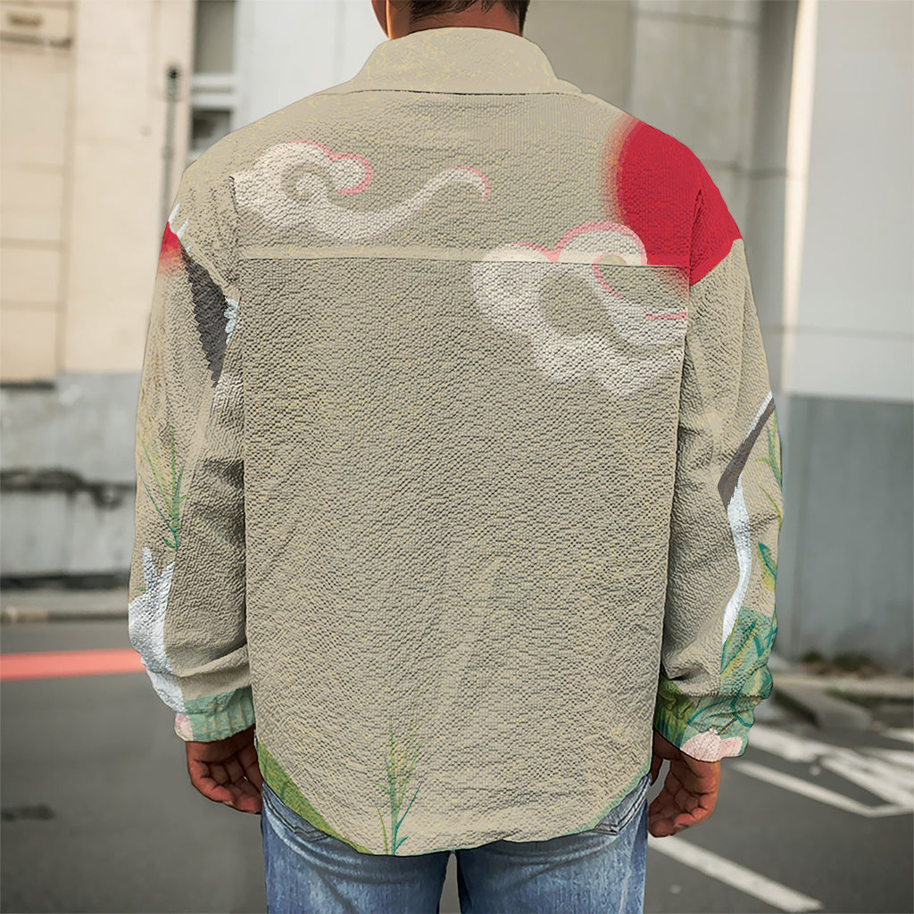 Japanese Cranes At Sunset Print Men's Shirt Jacket