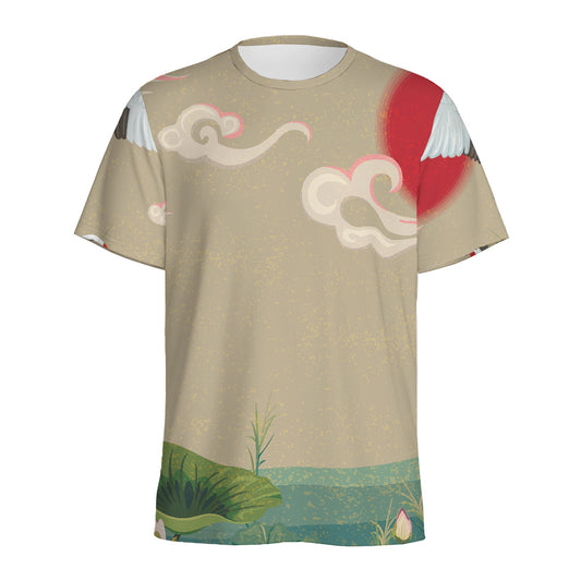 Japanese Cranes At Sunset Print Men's Sports T-Shirt