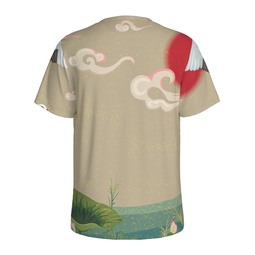 Japanese Cranes At Sunset Print Men's Sports T-Shirt
