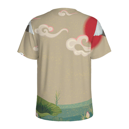 Japanese Cranes At Sunset Print Men's Sports T-Shirt