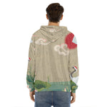 Japanese Cranes At Sunset Print Men's Velvet Pullover Hoodie