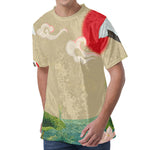 Japanese Cranes At Sunset Print Men's Velvet T-Shirt