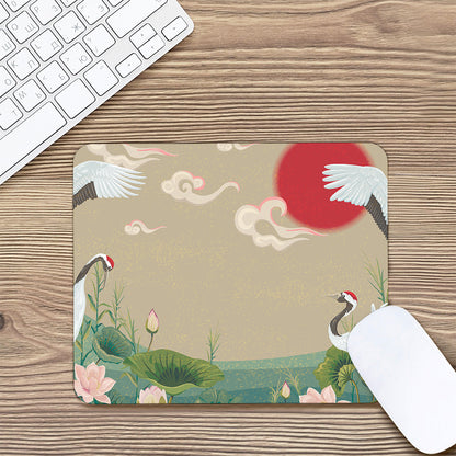 Japanese Cranes At Sunset Print Mouse Pad