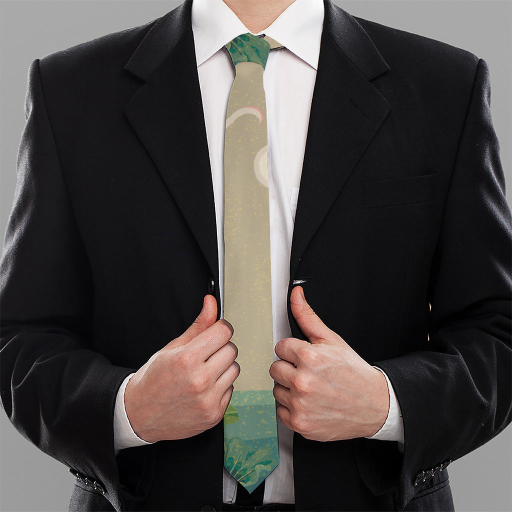 Japanese Cranes At Sunset Print Necktie