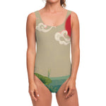 Japanese Cranes At Sunset Print One Piece Swimsuit