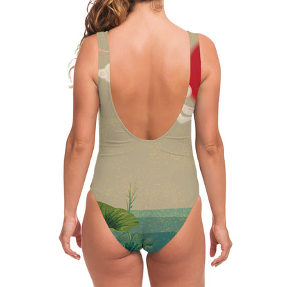 Japanese Cranes At Sunset Print One Piece Swimsuit