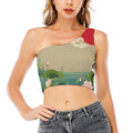 Japanese Cranes At Sunset Print One Shoulder Crop Top